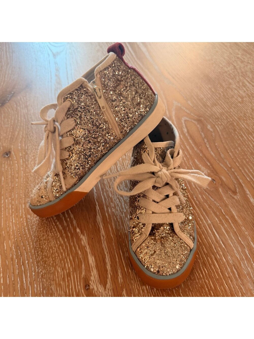 Mini Boden Gold Glitter High Top Sneakers Side Zip Girls US 12 EU 29
